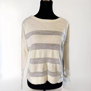 NWOT Wool Sweater Ann Taylor Loft Ivory M  Sheer Stripe Crop Party Office Nice!